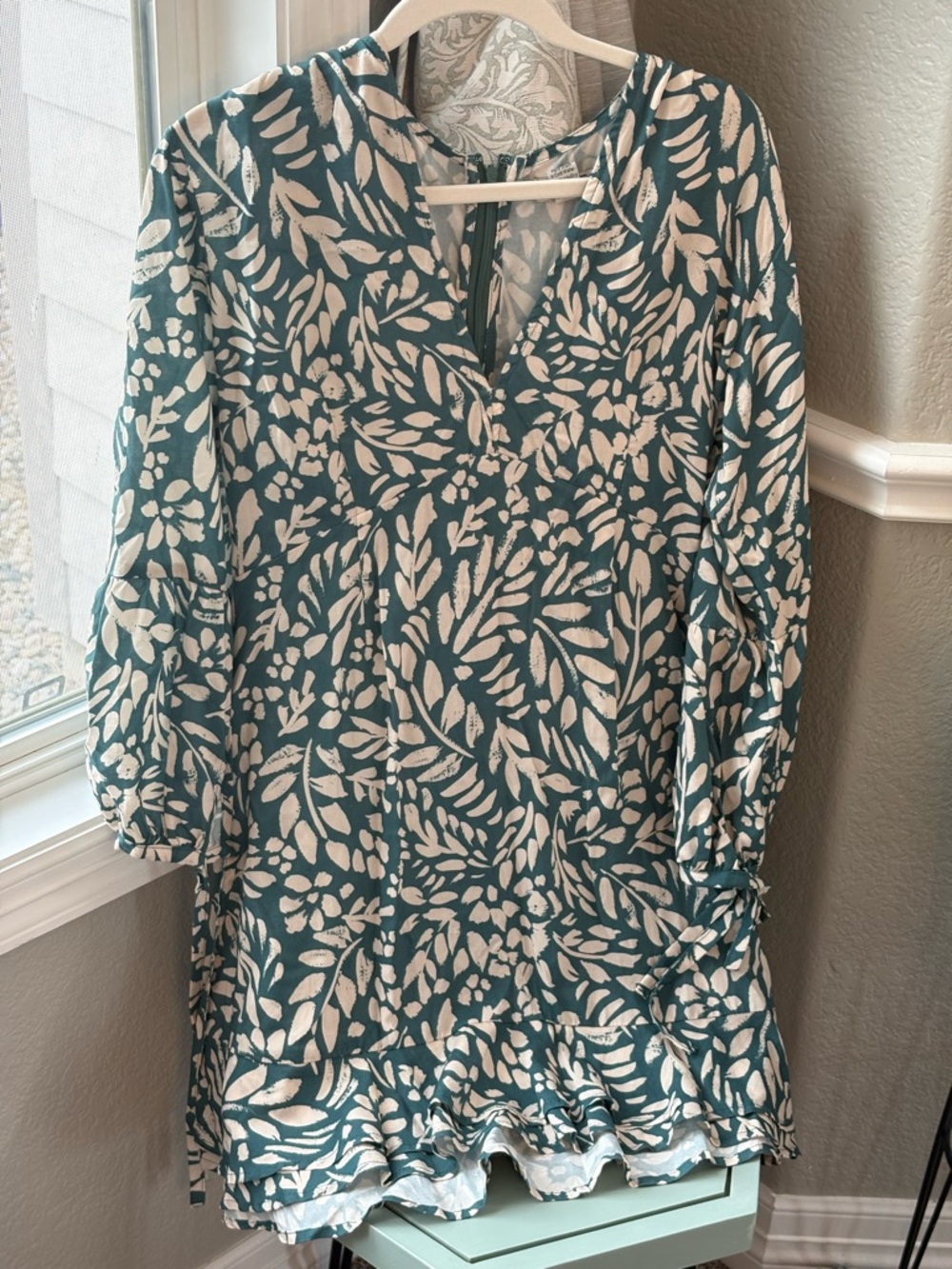 Teal and White Print Womens Dress